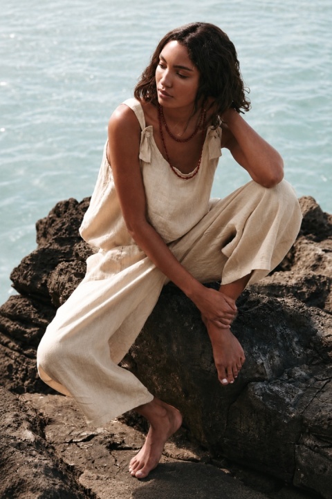 Lniany top Wiya - Sabbia