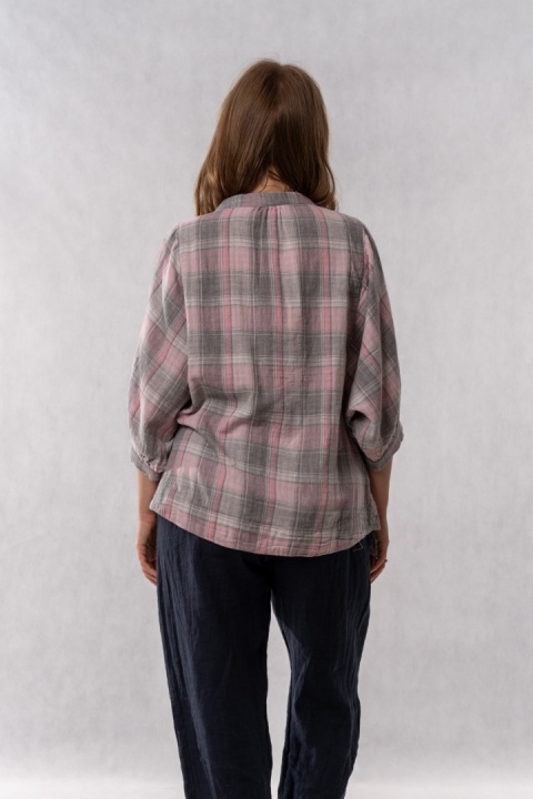 Bluzka oversize w kratę 100% bawełna - pudrowy róż
