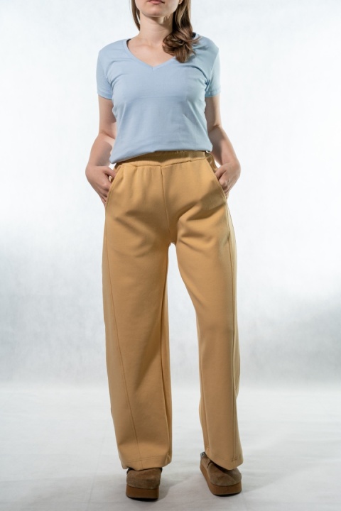 Spodnie damskie balloon culotte COLETTE – Bananowo-Musztardowe