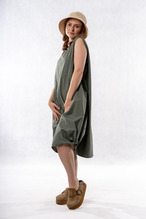 Sukienka Wendy Trendy – bawełniana sukienka o balonowym fasonie - Khaki