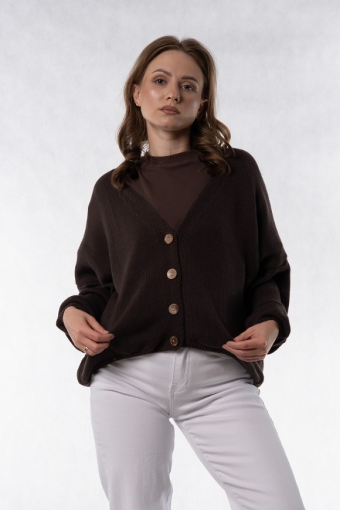 Kardigan oversize 100% bawełna - Czekoladowy
