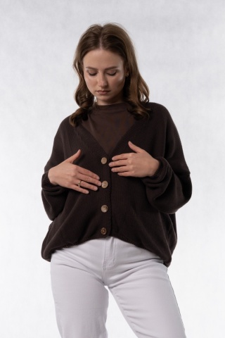 Kardigan oversize 100% bawełna - Czekoladowy