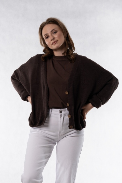 Kardigan oversize 100% bawełna - Czekoladowy