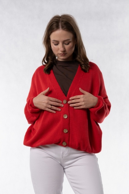 Kardigan oversize 100% bawełna – Czerwony