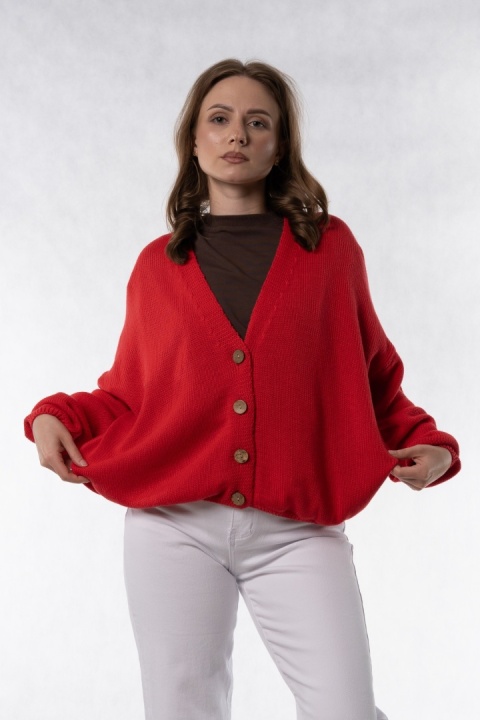 Kardigan oversize 100% bawełna – Czerwony