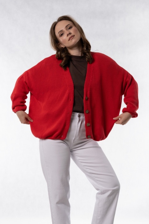 Kardigan oversize 100% bawełna – Czerwony