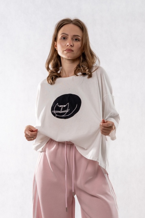 T-shirt Oversize „Cat” - Biały