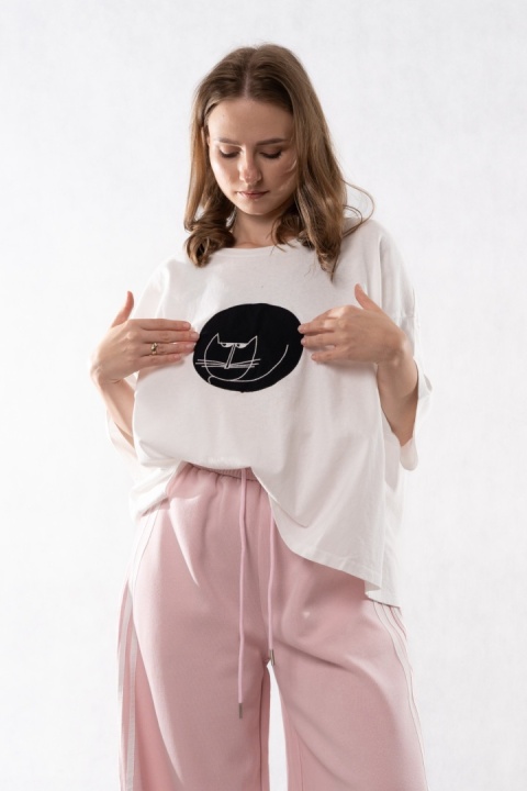 T-shirt Oversize „Cat” - Biały