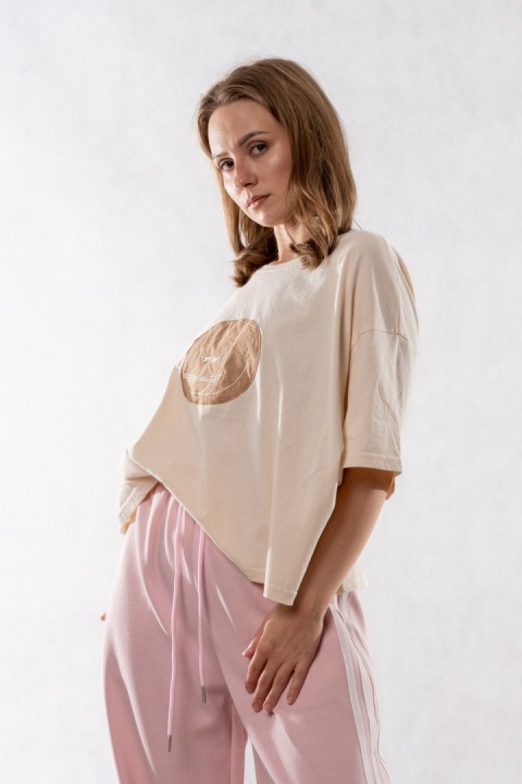 T-shirt Oversize „Cat” - Beżowy