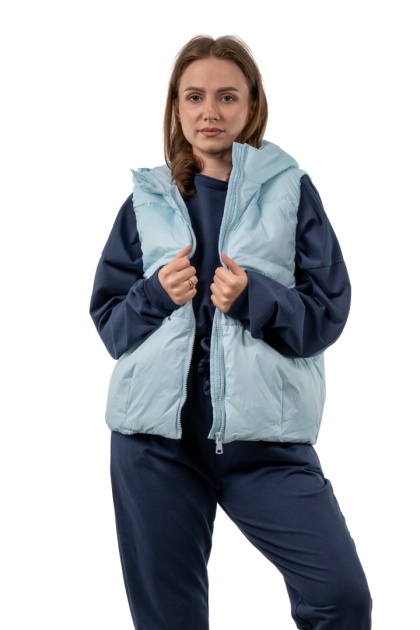 Kamizelka damska puchowa z naturalnym puchem z kapturem – Baby Blue
