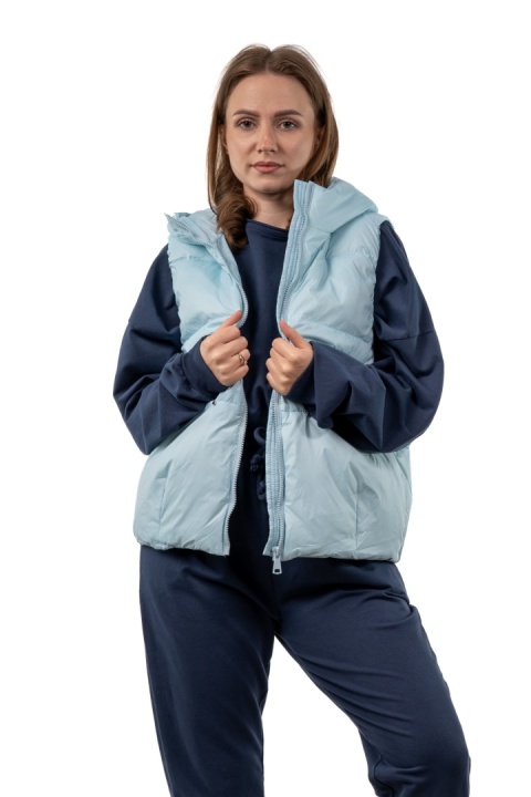 Kamizelka damska puchowa z naturalnym puchem z kapturem – Baby Blue