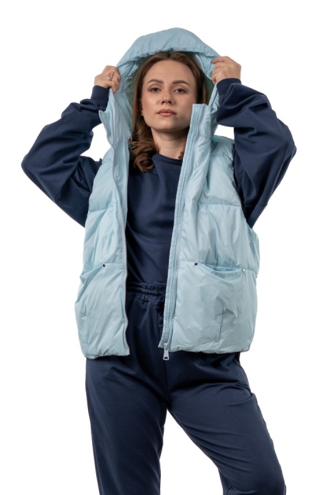 Kamizelka damska puchowa z naturalnym puchem z kapturem – Baby Blue