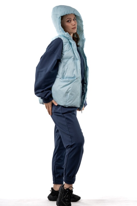 Kamizelka damska puchowa z naturalnym puchem z kapturem – Baby Blue