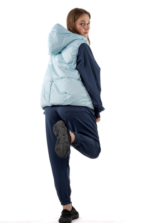 Kamizelka damska puchowa z naturalnym puchem z kapturem – Baby Blue