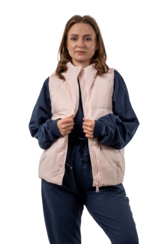 Kamizelka damska puchowa z naturalnym puchem z kapturem – Powder Pink