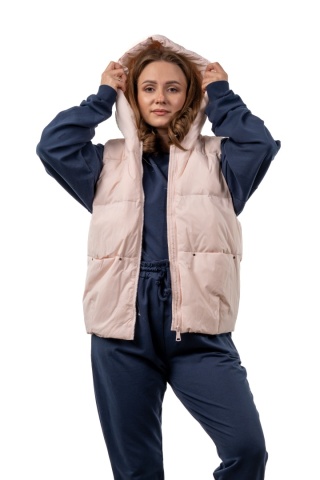 Kamizelka damska puchowa z naturalnym puchem z kapturem – Powder Pink
