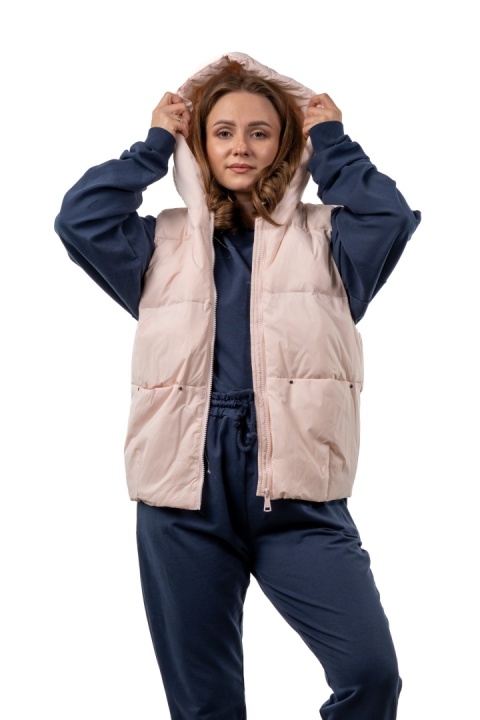 Kamizelka damska puchowa z naturalnym puchem z kapturem – Powder Pink