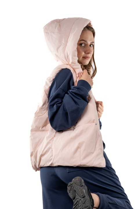 Kamizelka damska puchowa z naturalnym puchem z kapturem – Powder Pink