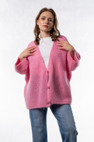 Kardigan moherowy CXL - oversize - Jasny róż
