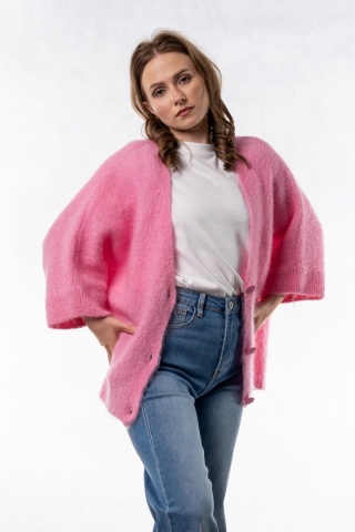 Kardigan moherowy CXL - oversize - Jasny róż