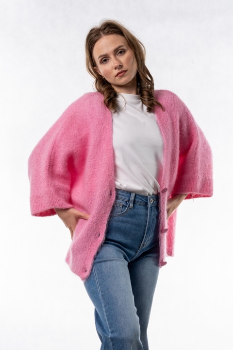 Kardigan moherowy CXL - oversize - Jasny róż
