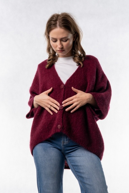 Kardigan moherowy CXL – oversize - Bordowy