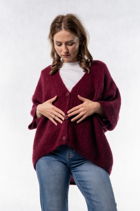 Kardigan moherowy CXL – oversize - Bordowy