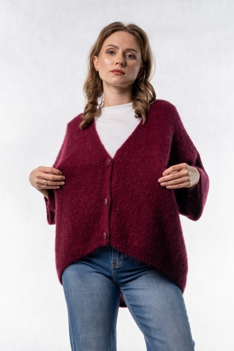 Kardigan moherowy CXL – oversize - Bordowy