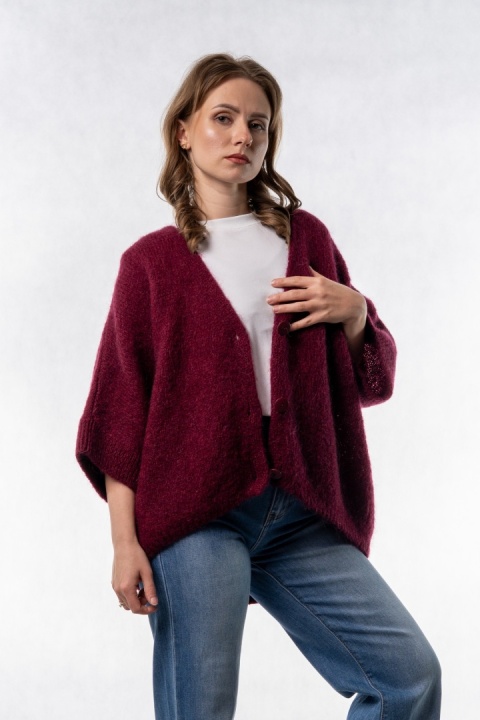 Kardigan moherowy CXL – oversize - Bordowy