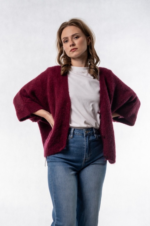 Kardigan moherowy CXL – oversize - Bordowy