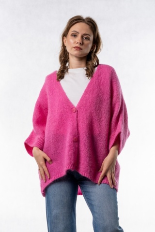 Kardigan moherowy CXL - oversize - Fuksjowy