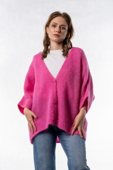 Kardigan moherowy CXL - oversize - Fuksjowy