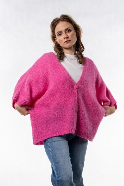 Kardigan moherowy CXL - oversize - Fuksjowy