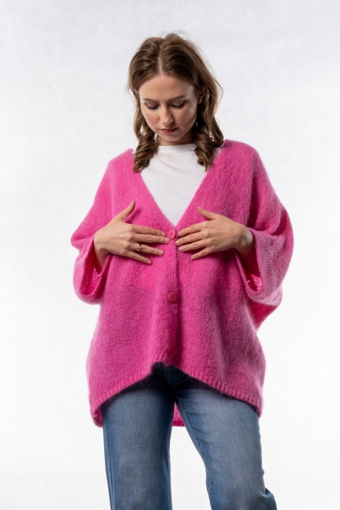 Kardigan moherowy CXL - oversize - Fuksjowy