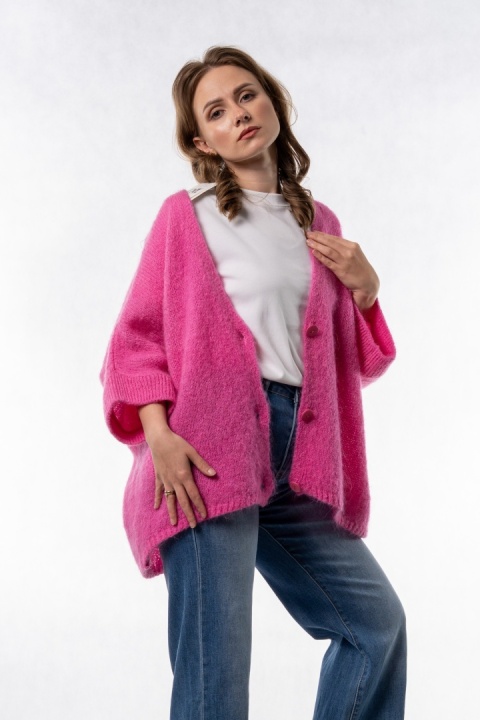 Kardigan moherowy CXL - oversize - Fuksjowy