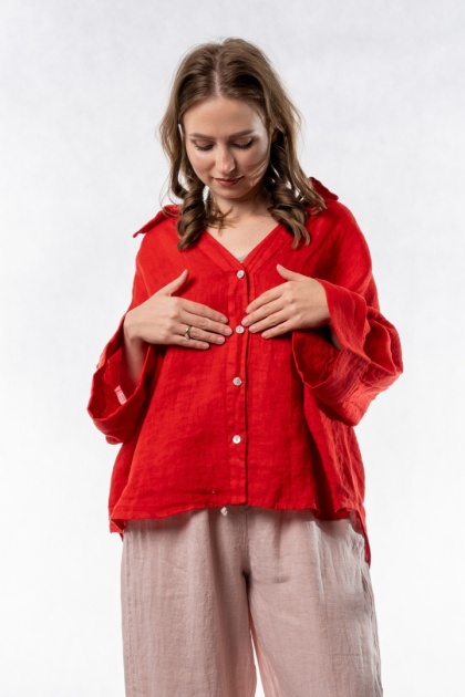 Koszula lniana oversize PURO LINO – Czerwona