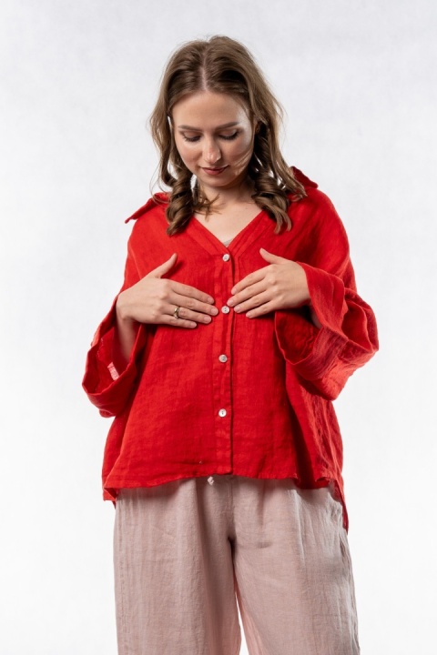 Koszula lniana oversize PURO LINO – Czerwona