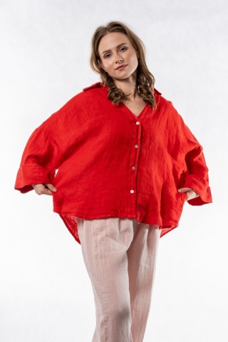 Koszula lniana oversize PURO LINO – Czerwona