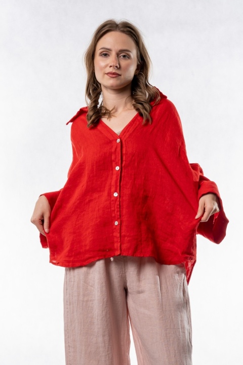 Koszula lniana oversize PURO LINO – Czerwona