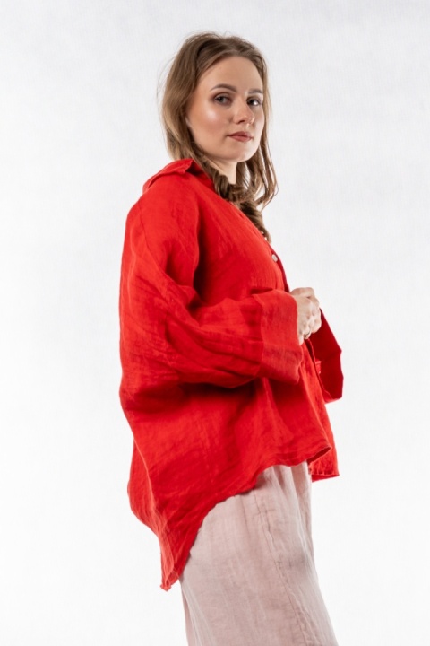 Koszula lniana oversize PURO LINO – Czerwona