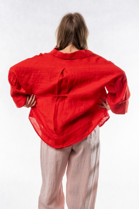 Koszula lniana oversize PURO LINO – Czerwona