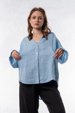 Koszula lniana oversize PURO LINO – Błękitna