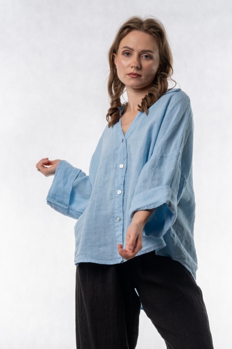 Koszula lniana oversize PURO LINO – Błękitna