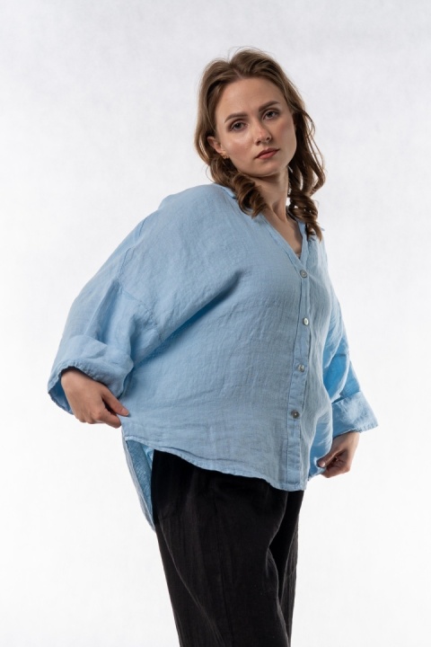 Koszula lniana oversize PURO LINO – Błękitna