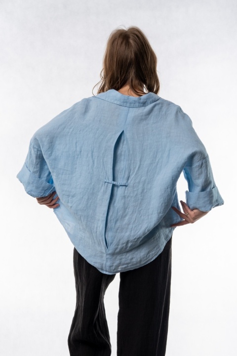 Koszula lniana oversize PURO LINO – Błękitna