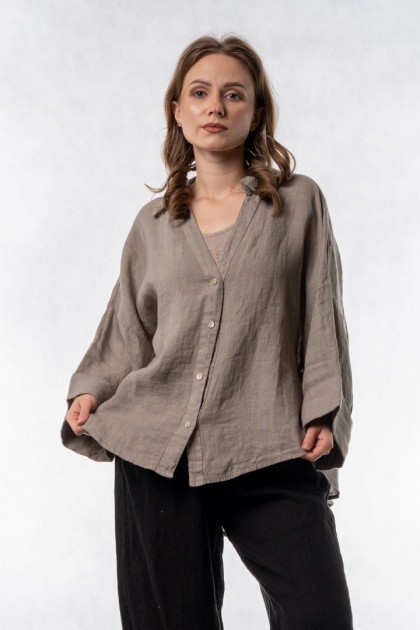 Koszula lniana oversize PURO LINO – Fango