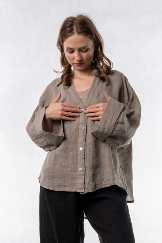 Koszula lniana oversize PURO LINO – Fango