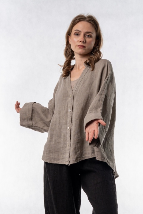 Koszula lniana oversize PURO LINO – Fango