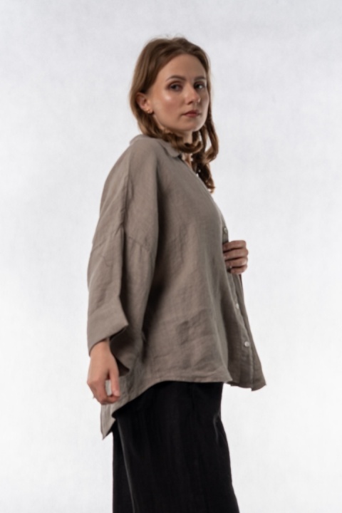 Koszula lniana oversize PURO LINO – Fango