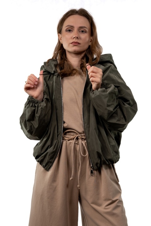 Kurtka bomber z koronkową podszewką LuEn – Khaki / oliwkowy